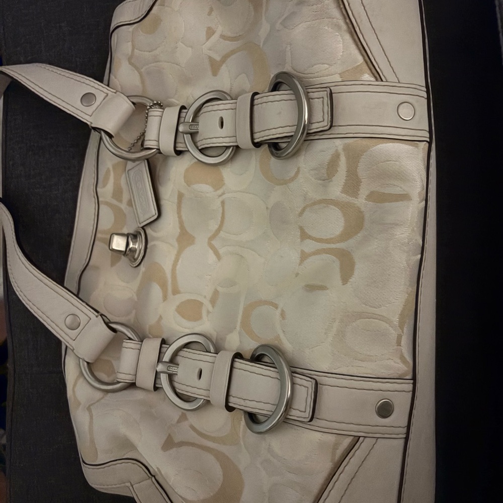 Coach jacquard signature White Cream & Beige shoulder bag